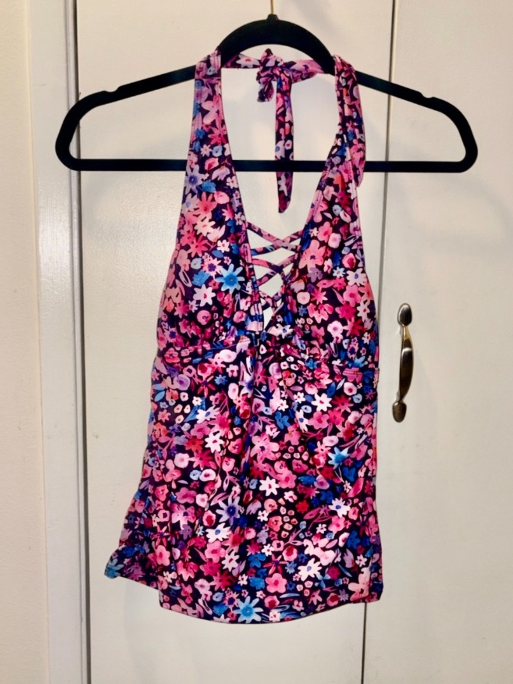 New Floral Lace-Up Swim Cami in Pink and Blue size small